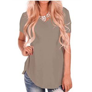 NIASHOT Womens Loose Fit V Neck Blouse in Camel